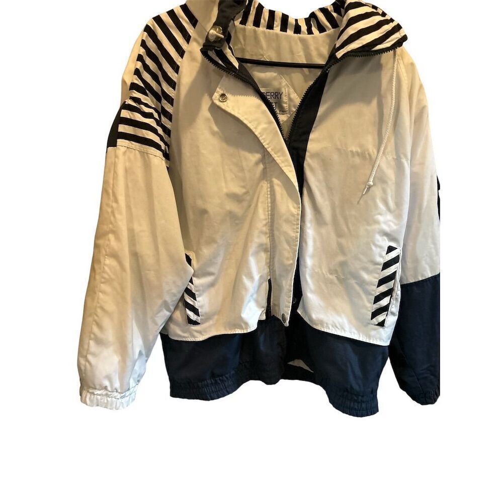 Vintage Mulberry‎ Street Nautical Windbreaker Jacket L White Striped Unisex